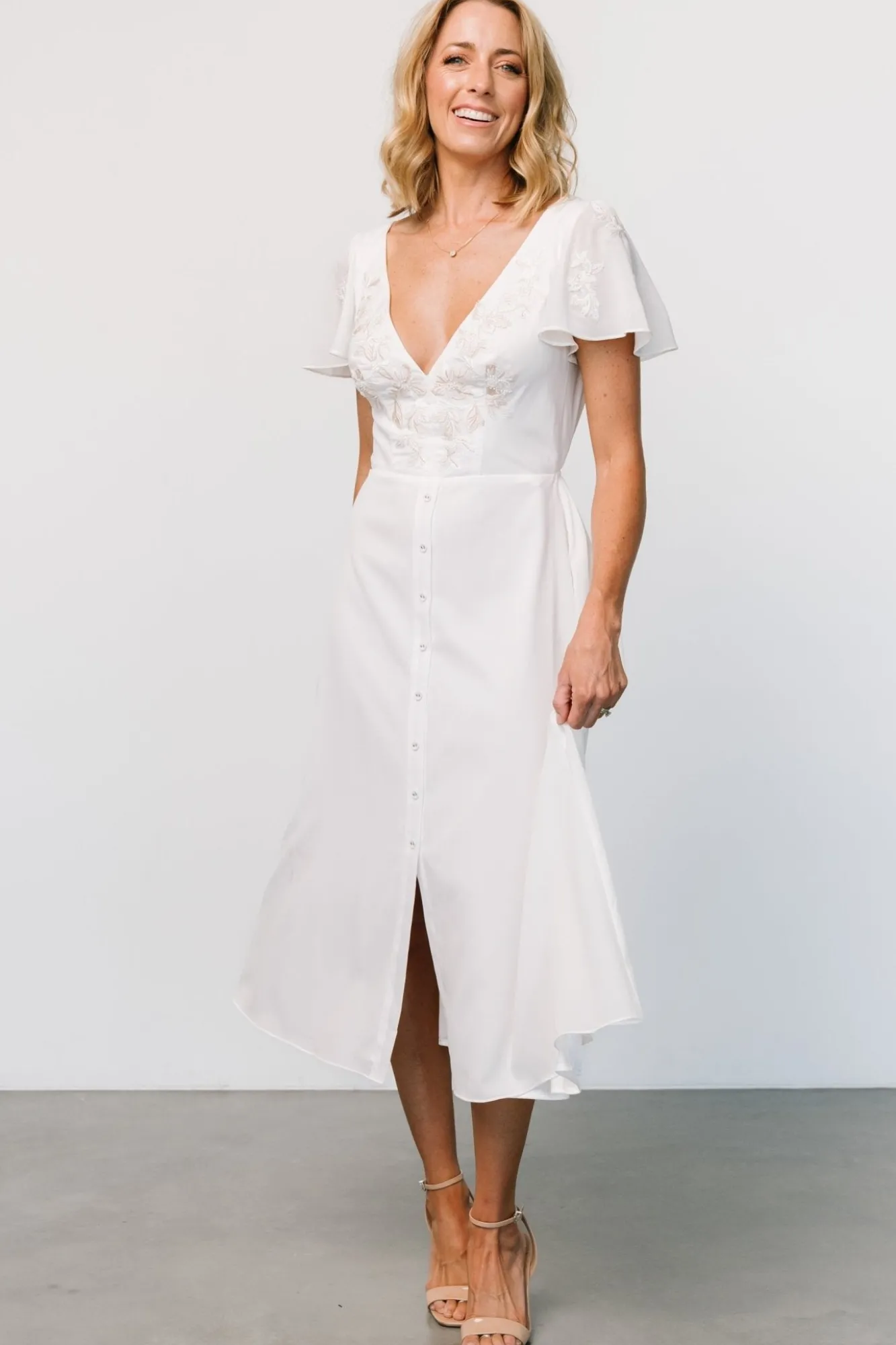 Baltic Born Swan Bead Embroidered Midi Dress | Off White