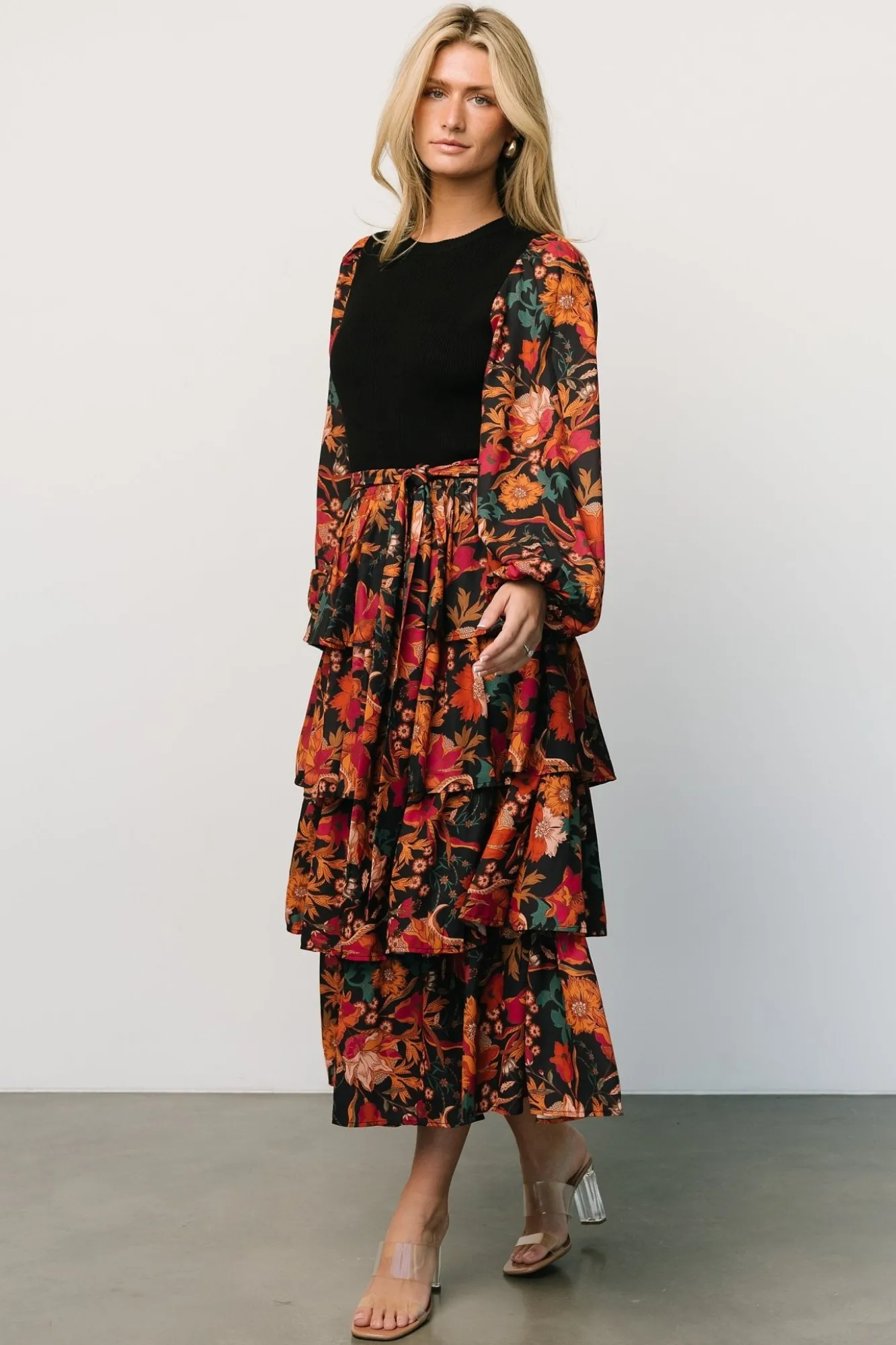 Baltic Born Sylvie Tiered Midi Dress | Black Multi