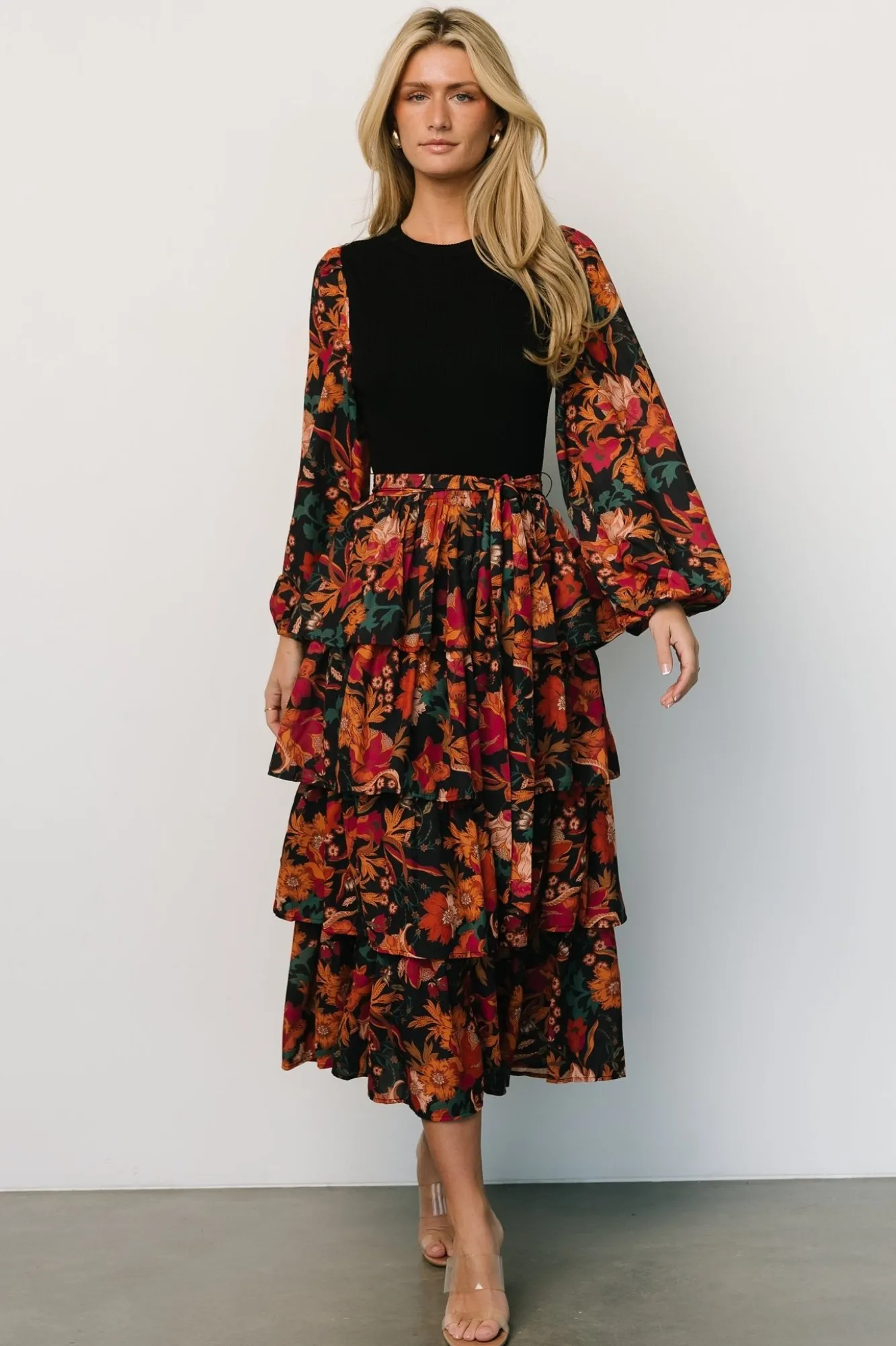 Baltic Born Sylvie Tiered Midi Dress | Black Multi