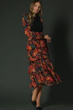 Baltic Born Sylvie Tiered Midi Dress | Black Multi