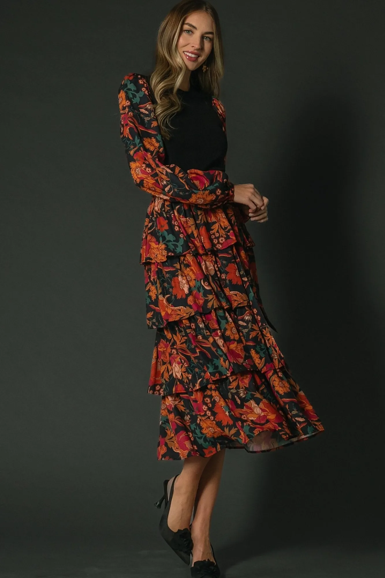 Baltic Born Sylvie Tiered Midi Dress | Black Multi