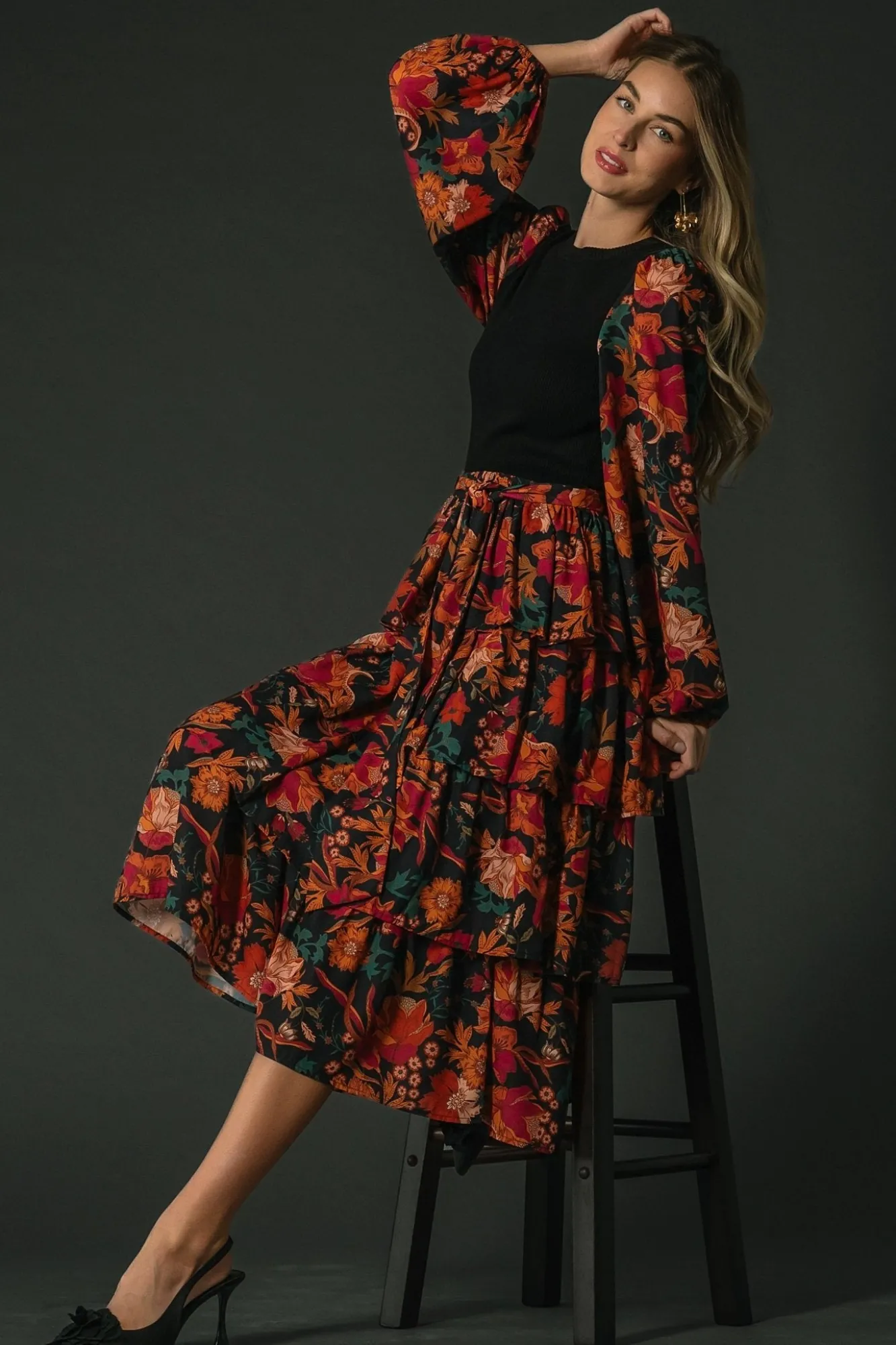Baltic Born Sylvie Tiered Midi Dress | Black Multi