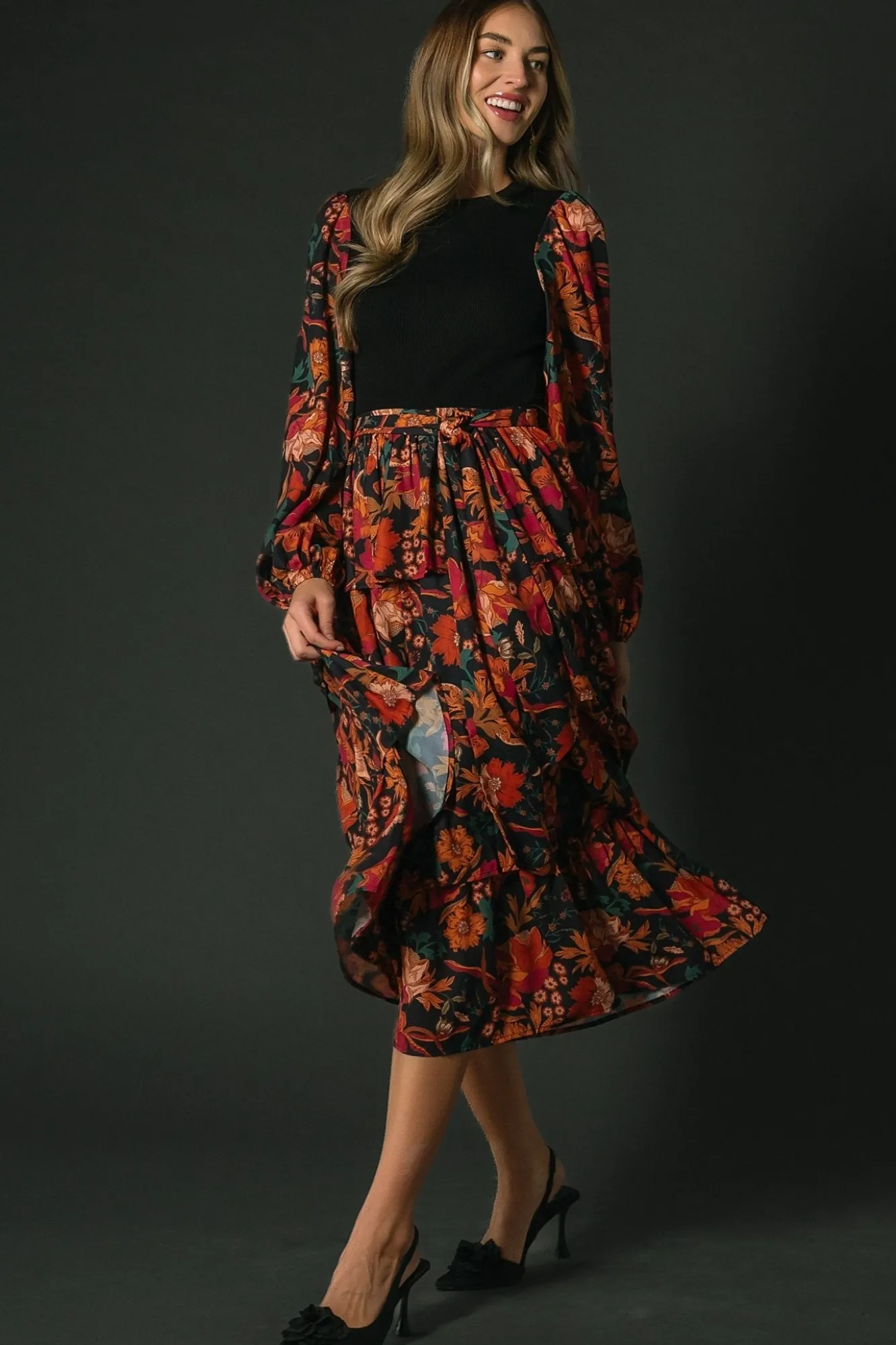 Baltic Born Sylvie Tiered Midi Dress | Black Multi