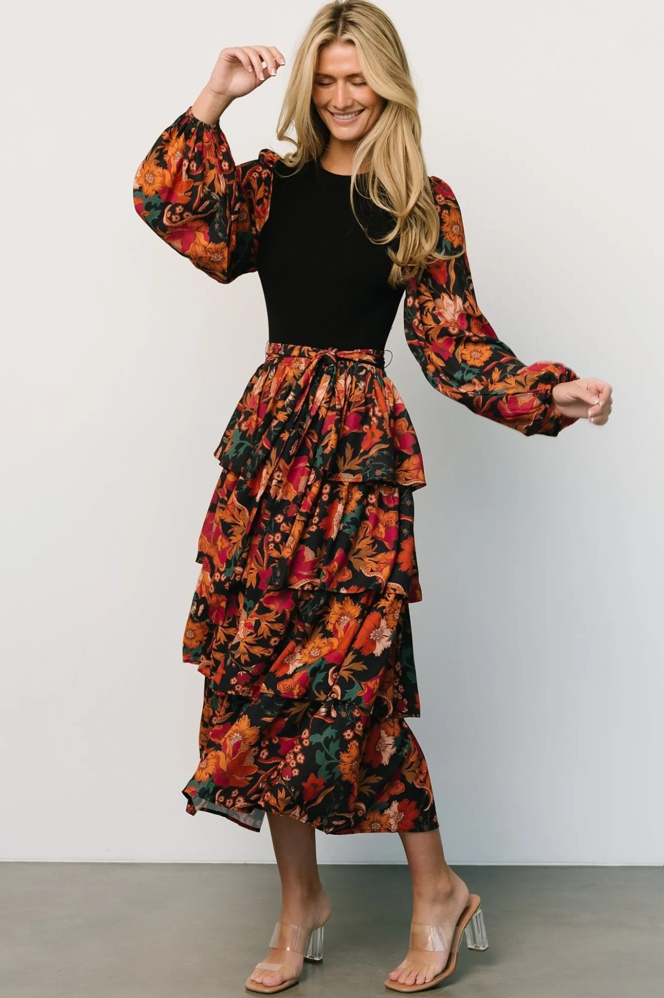 Baltic Born Sylvie Tiered Midi Dress | Black Multi