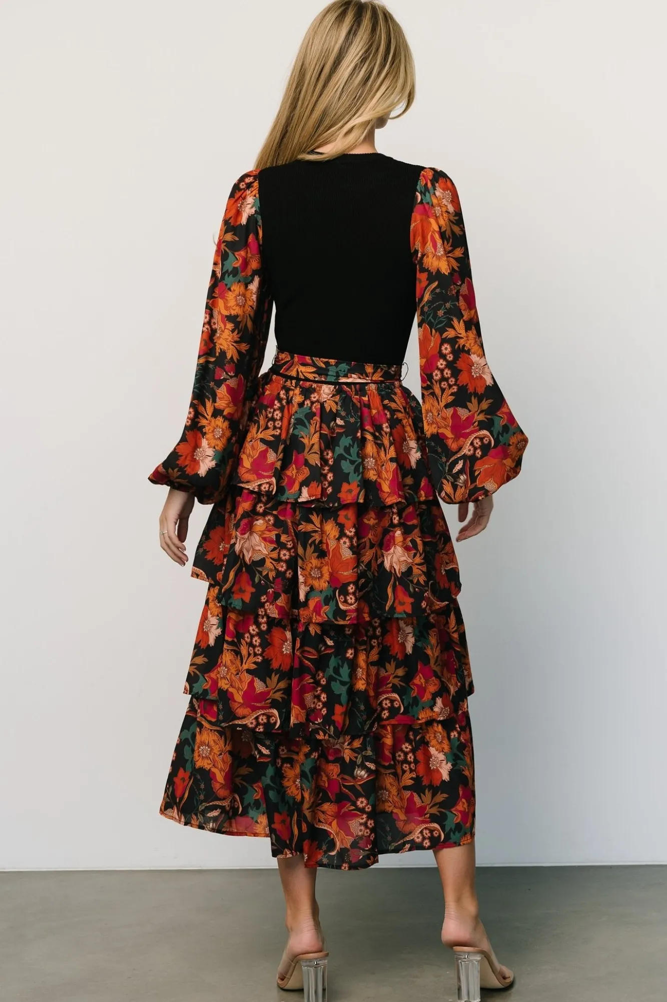 Baltic Born Sylvie Tiered Midi Dress | Black Multi