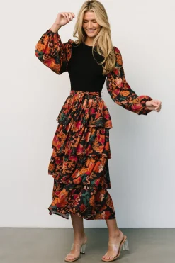 Baltic Born Sylvie Tiered Midi Dress | Black Multi