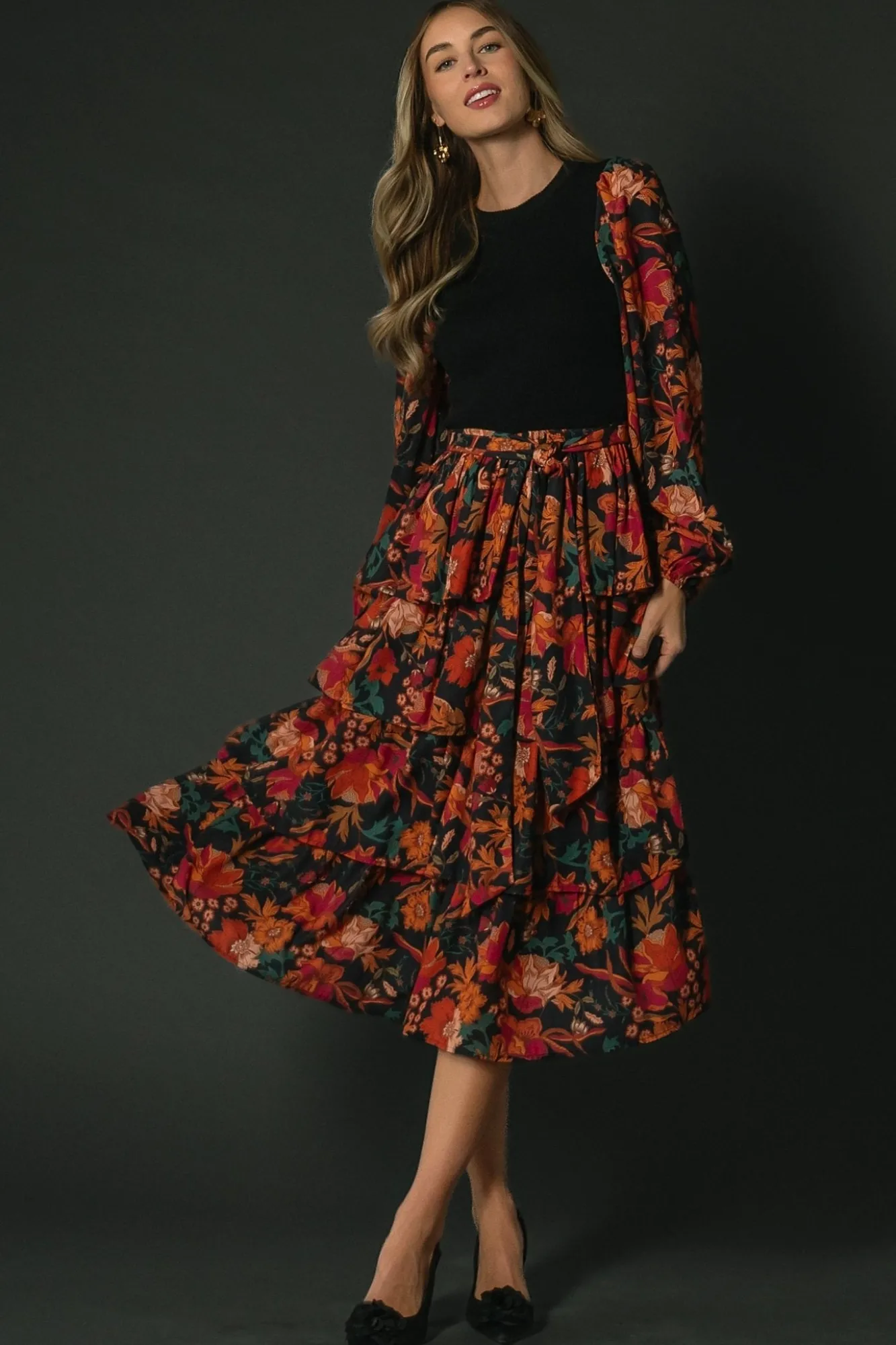 Baltic Born Sylvie Tiered Midi Dress | Black Multi