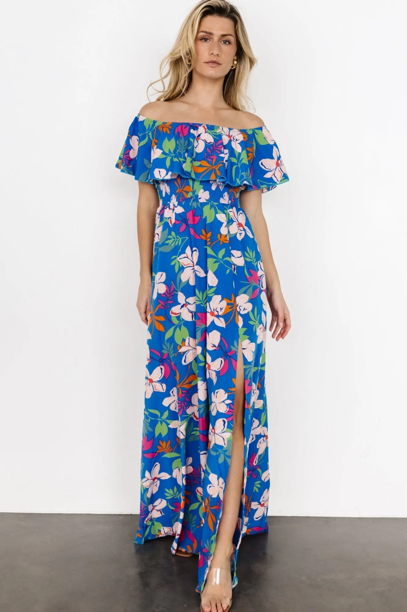 Baltic Born Talia Off Shoulder Maxi Dress | Blue Floral