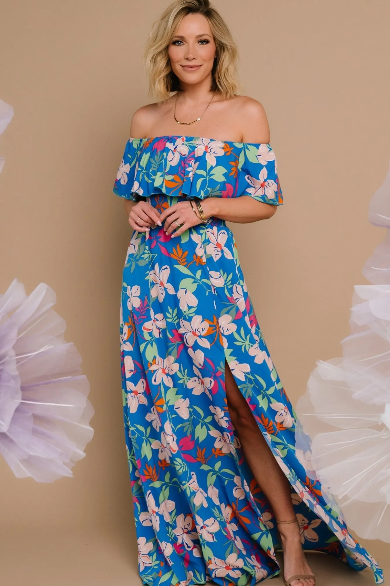 Baltic Born Talia Off Shoulder Maxi Dress | Blue Floral