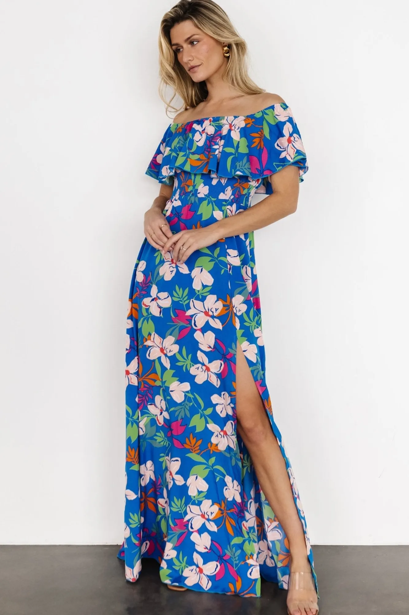 Baltic Born Talia Off Shoulder Maxi Dress | Blue Floral