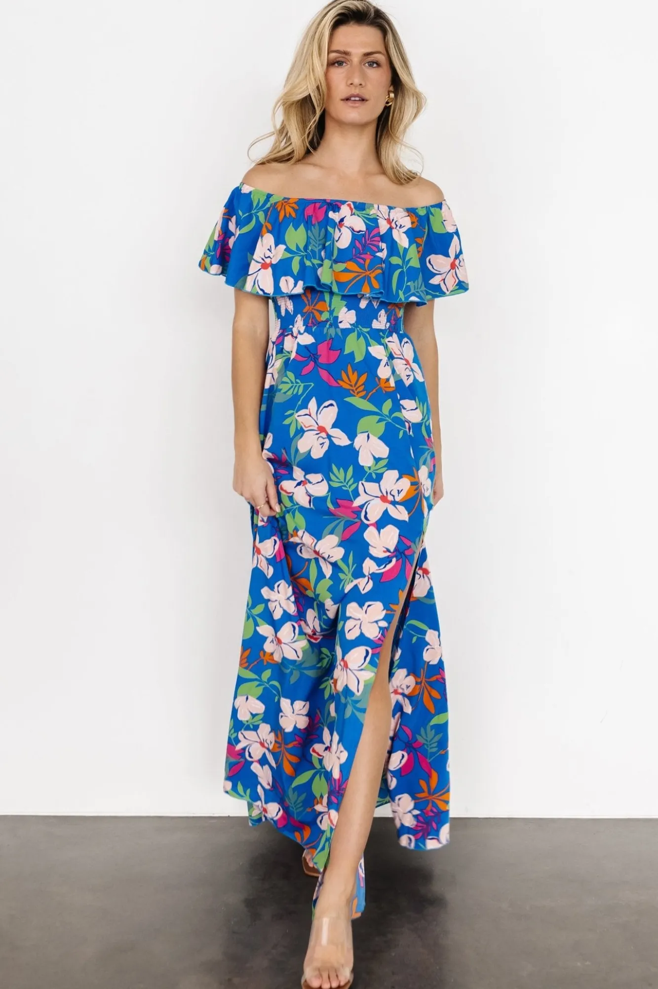 Baltic Born Talia Off Shoulder Maxi Dress | Blue Floral