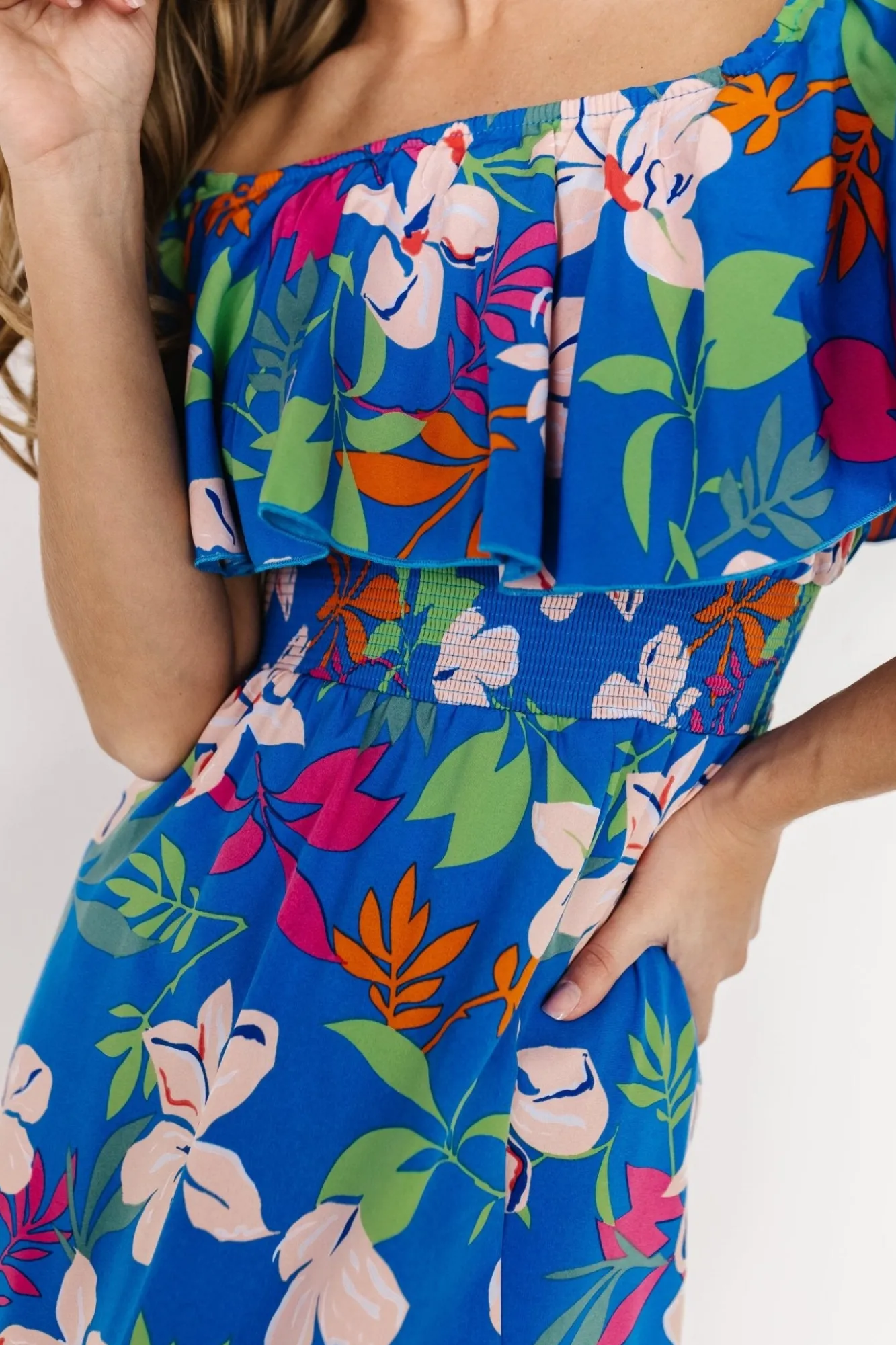 Baltic Born Talia Off Shoulder Maxi Dress | Blue Floral