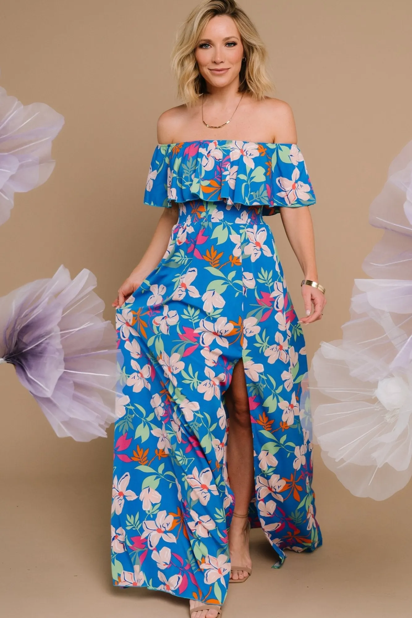 Baltic Born Talia Off Shoulder Maxi Dress | Blue Floral
