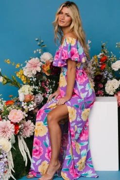Baltic Born Talia Off Shoulder Maxi Dress | Purple Floral