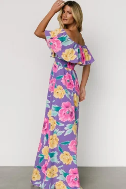 Baltic Born Talia Off Shoulder Maxi Dress | Purple Floral