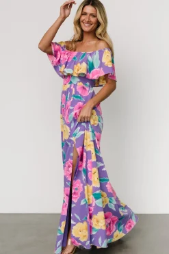 Baltic Born Talia Off Shoulder Maxi Dress | Purple Floral