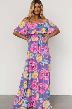 Baltic Born Talia Off Shoulder Maxi Dress | Purple Floral