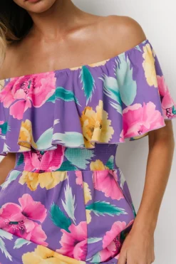 Baltic Born Talia Off Shoulder Maxi Dress | Purple Floral