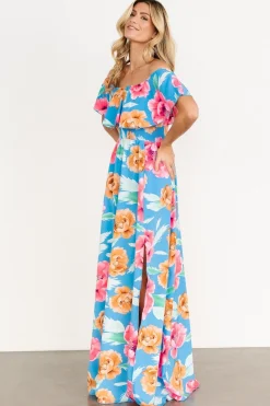 Baltic Born Talia Off Shoulder Maxi Dress | Sea Blue Floral