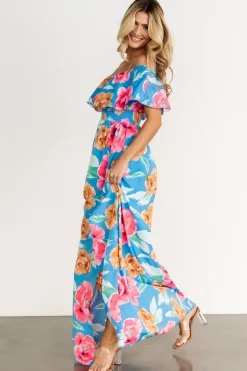 Baltic Born Talia Off Shoulder Maxi Dress | Sea Blue Floral