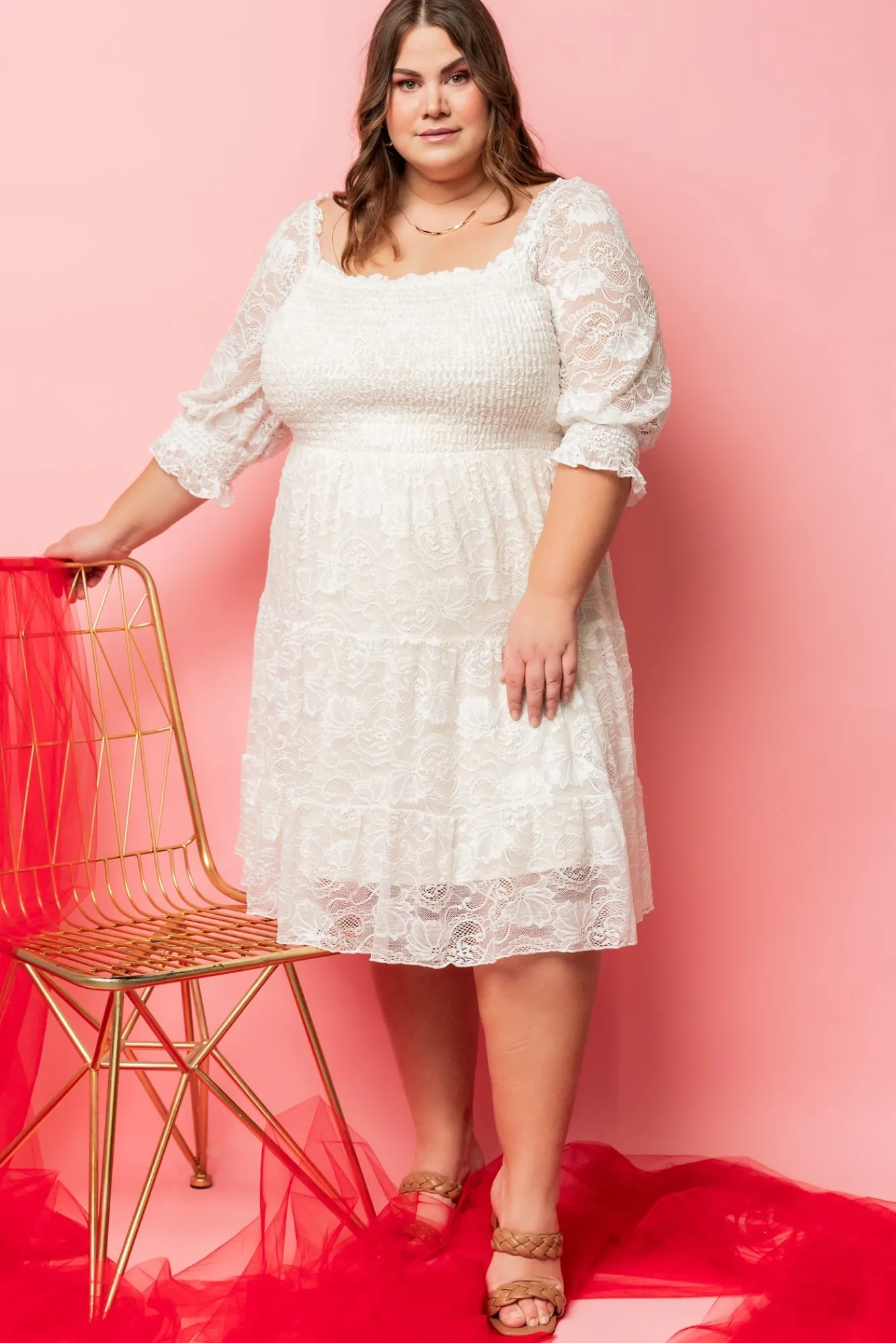 Baltic Born Tate Smocked Lace Short Dress | Off White