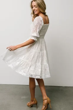 Baltic Born Tate Smocked Lace Short Dress | Off White