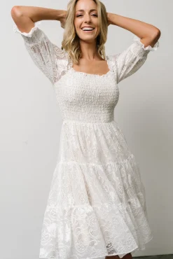 Baltic Born Tate Smocked Lace Short Dress | Off White