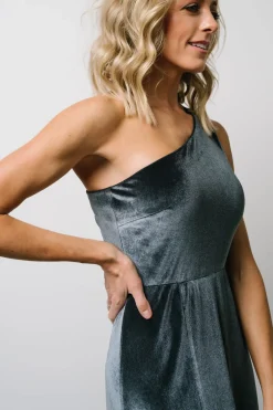 Baltic Born Tatiana Velvet One Shoulder Maxi Dress | Slate Blue