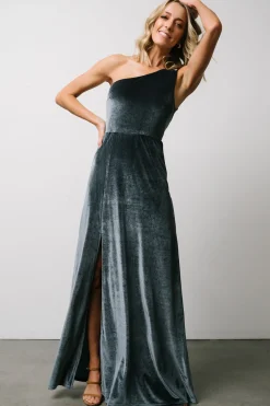 Baltic Born Tatiana Velvet One Shoulder Maxi Dress | Slate Blue