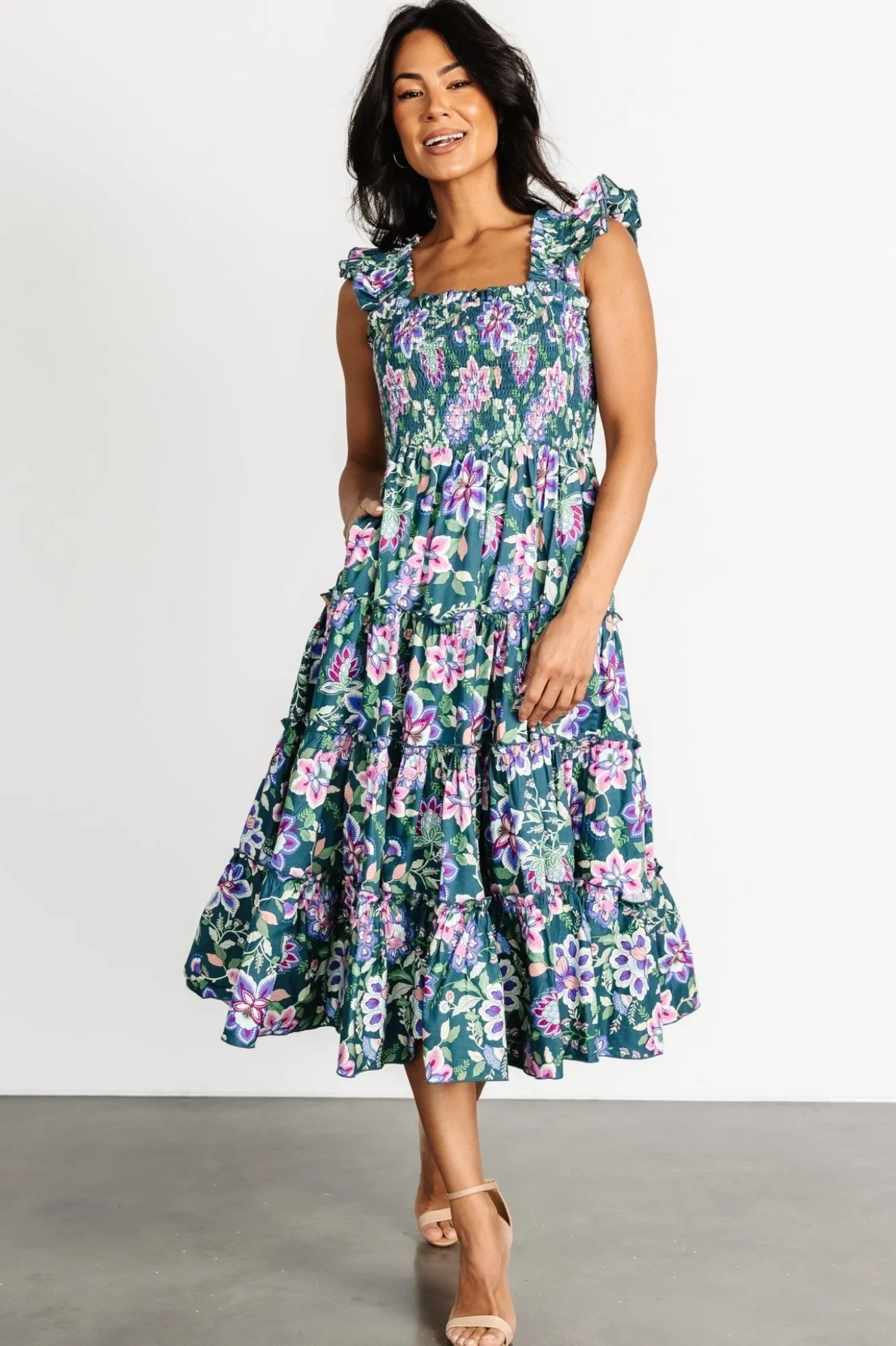 Baltic Born Tatum Smocked Tiered Dress | Green Multi