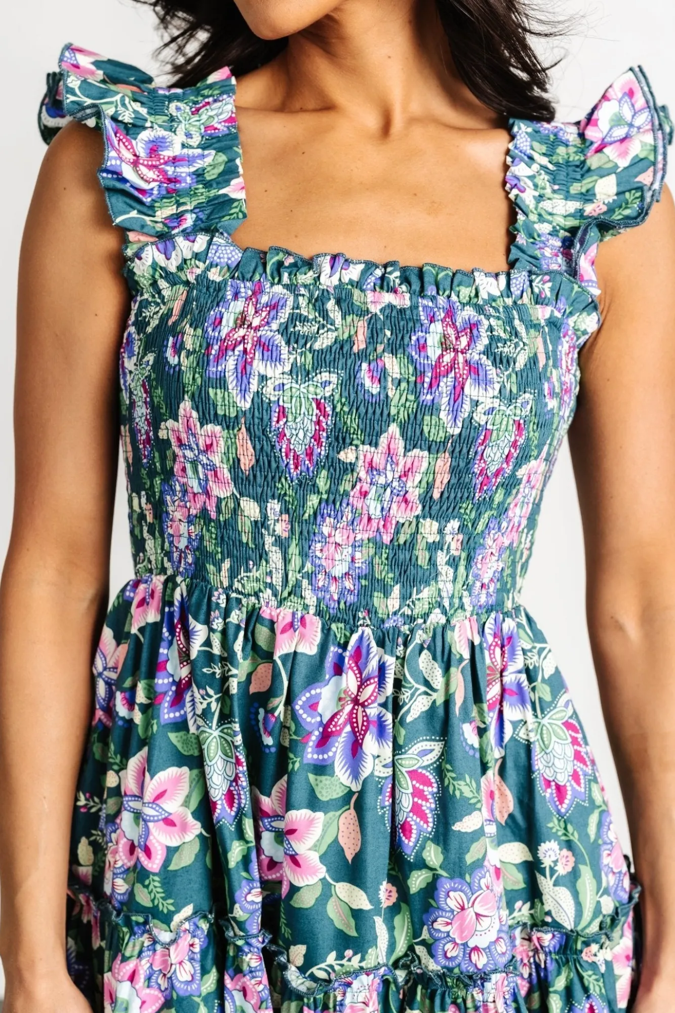 Baltic Born Tatum Smocked Tiered Dress | Green Multi