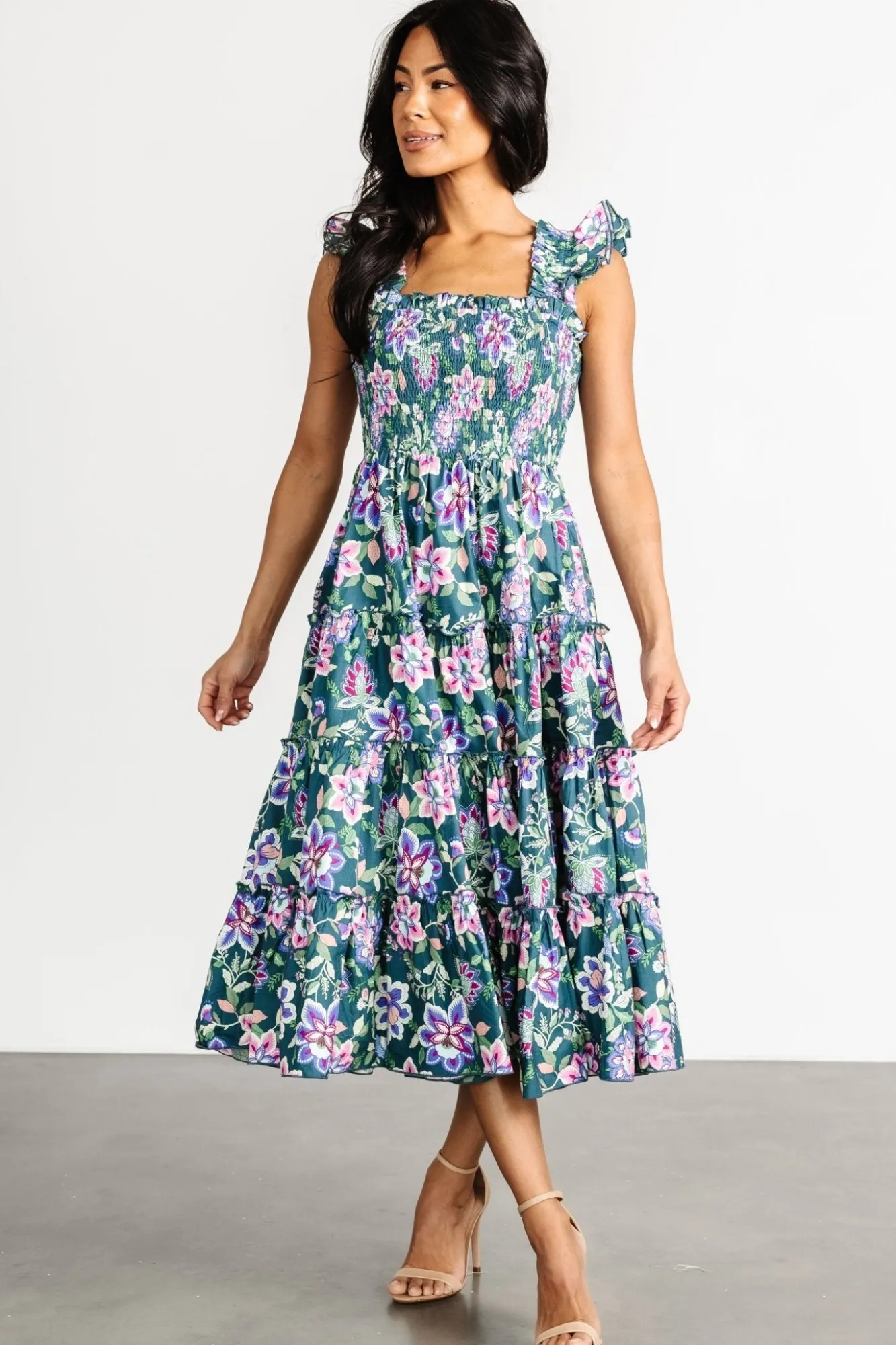 Baltic Born Tatum Smocked Tiered Dress | Green Multi