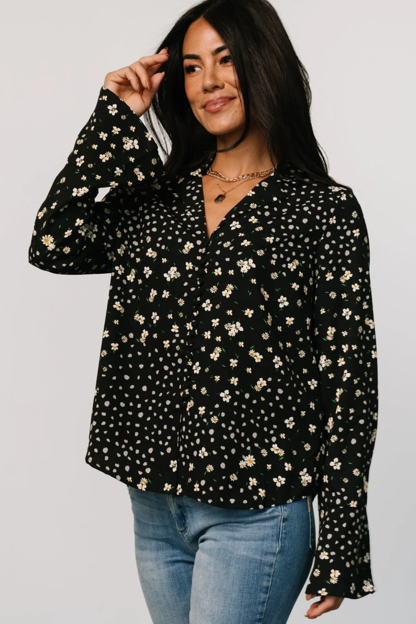 Baltic Born Thelma Button Blouse | Black Print