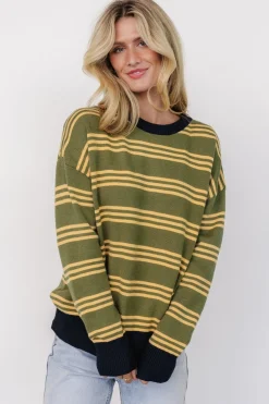 Baltic Born Thomas Striped Sweater | Olive Multi