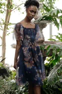 Baltic Born Tivoli Tulle Short Dress | Dark Blue Floral