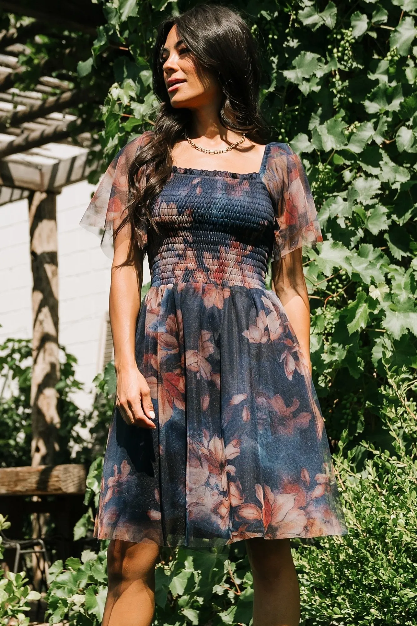 Baltic Born Tivoli Tulle Short Dress | Dark Blue Floral