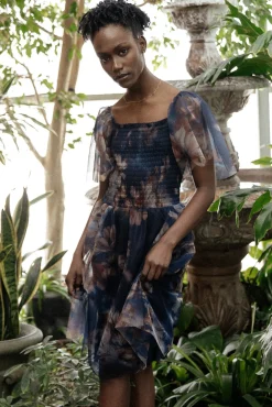Baltic Born Tivoli Tulle Short Dress | Dark Blue Floral