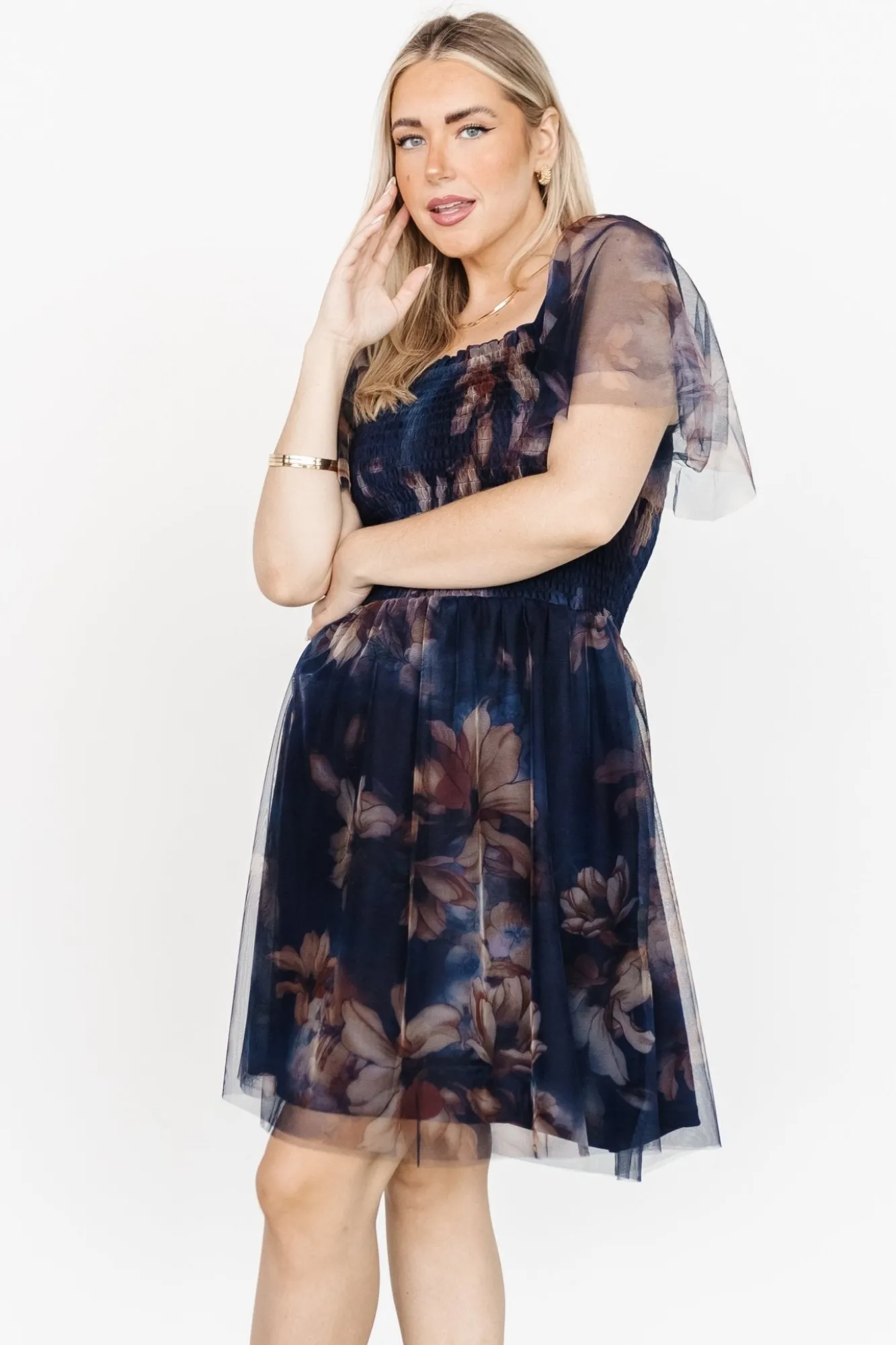 Baltic Born Tivoli Tulle Short Dress | Dark Blue Floral