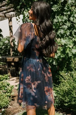 Baltic Born Tivoli Tulle Short Dress | Dark Blue Floral