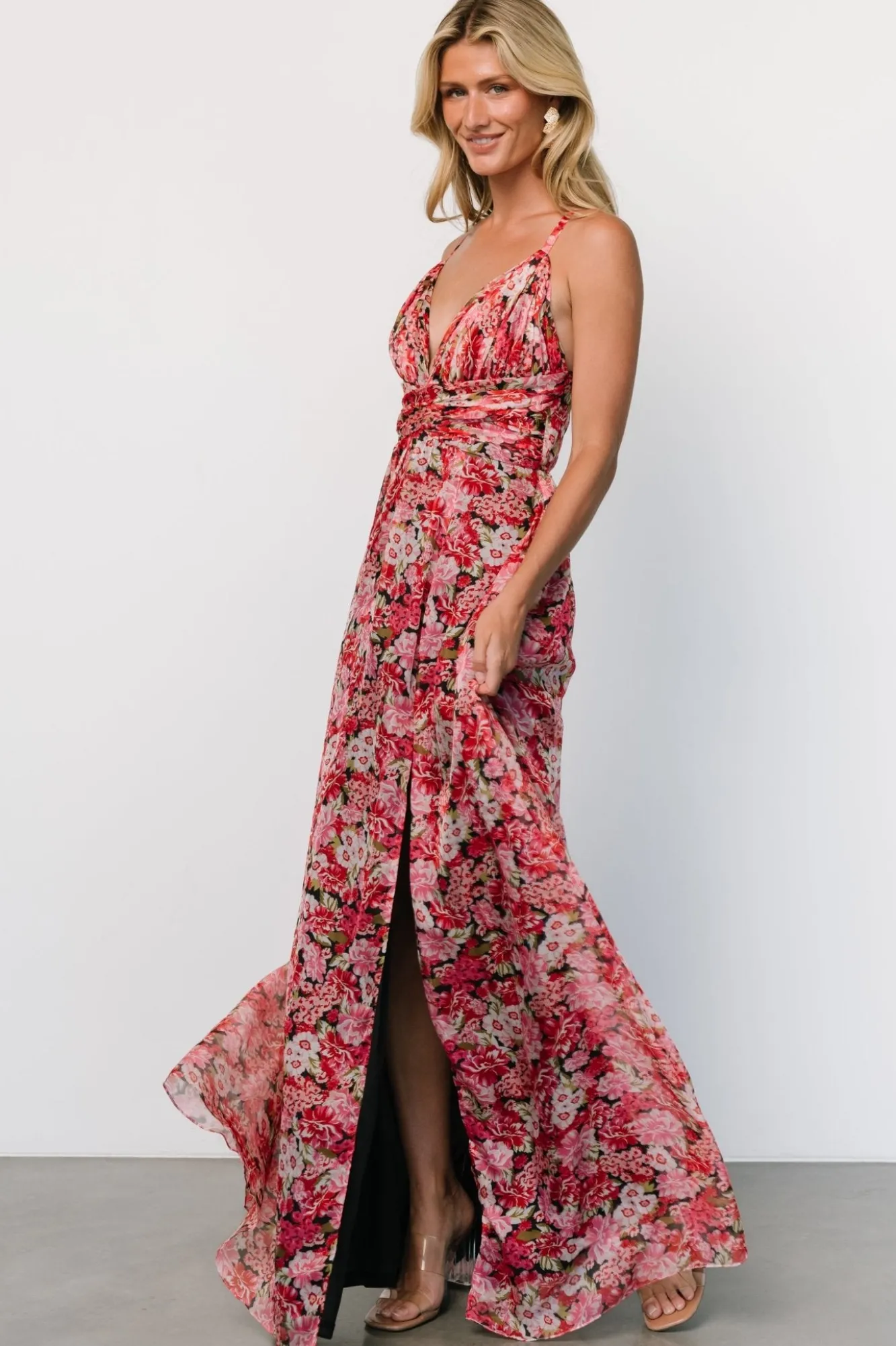 Baltic Born Tora Cross Back Maxi Dress | Black + Red Floral