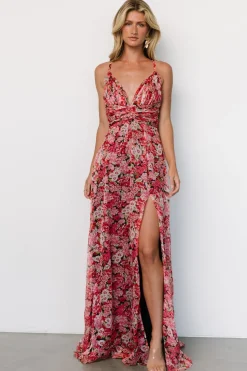 Baltic Born Tora Cross Back Maxi Dress | Black + Red Floral