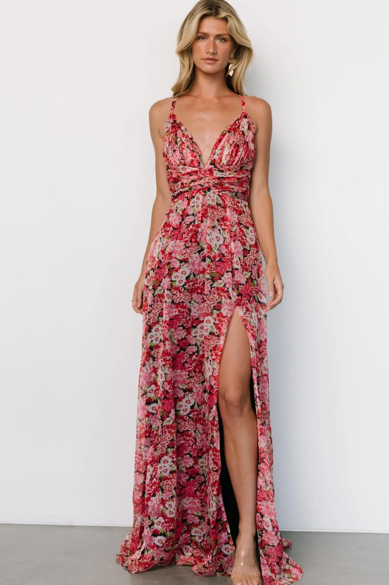 Baltic Born Tora Cross Back Maxi Dress | Black + Red Floral