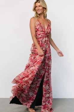 Baltic Born Tora Cross Back Maxi Dress | Black + Red Floral