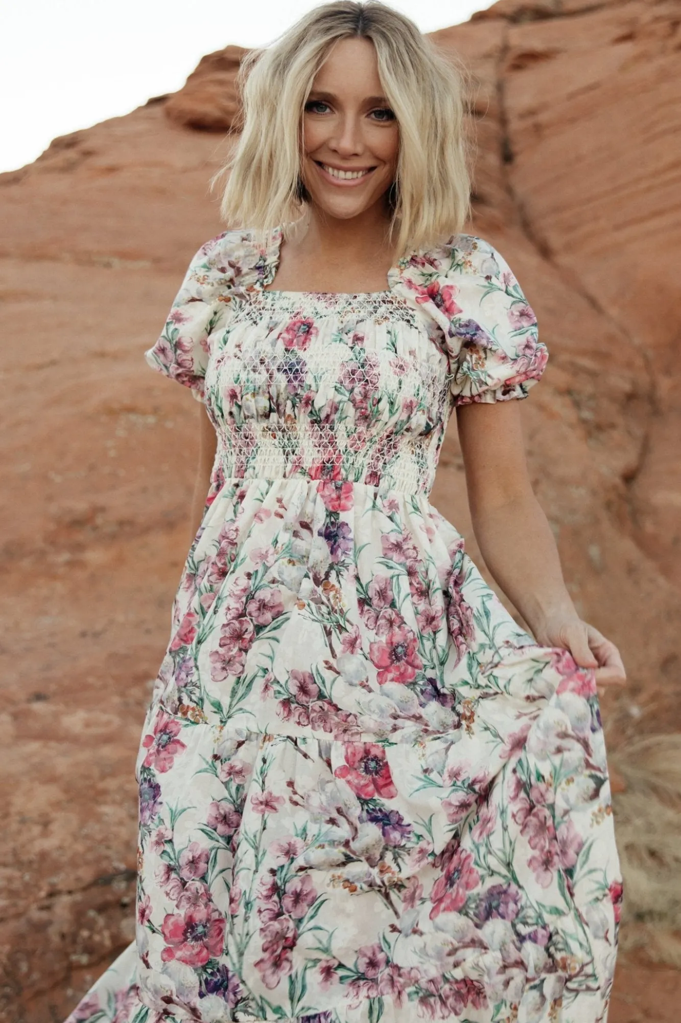 Baltic Born Tulsa Smocked Dress | Cream + Pink