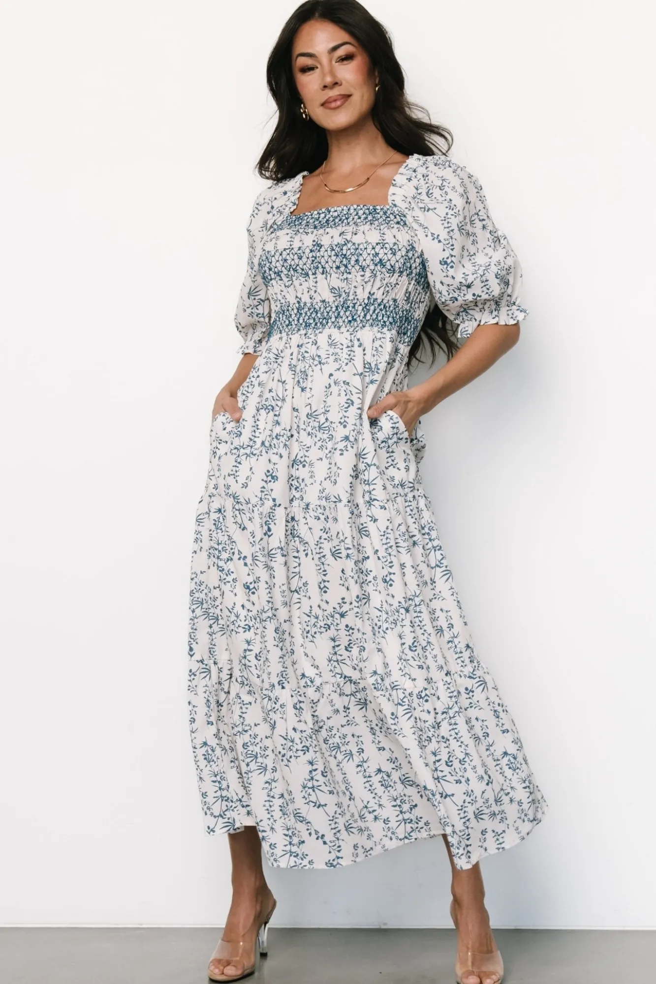 Baltic Born Tulsa Smocked Dress | Off White + Blue