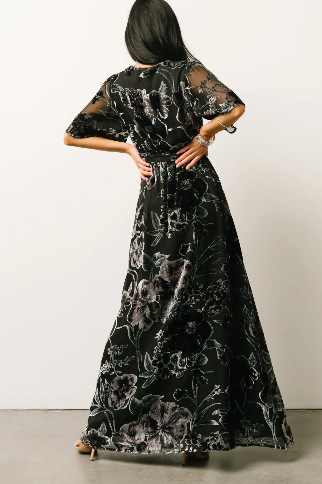 Baltic Born Uma Velvet Maxi Dress | Black + Silver Floral