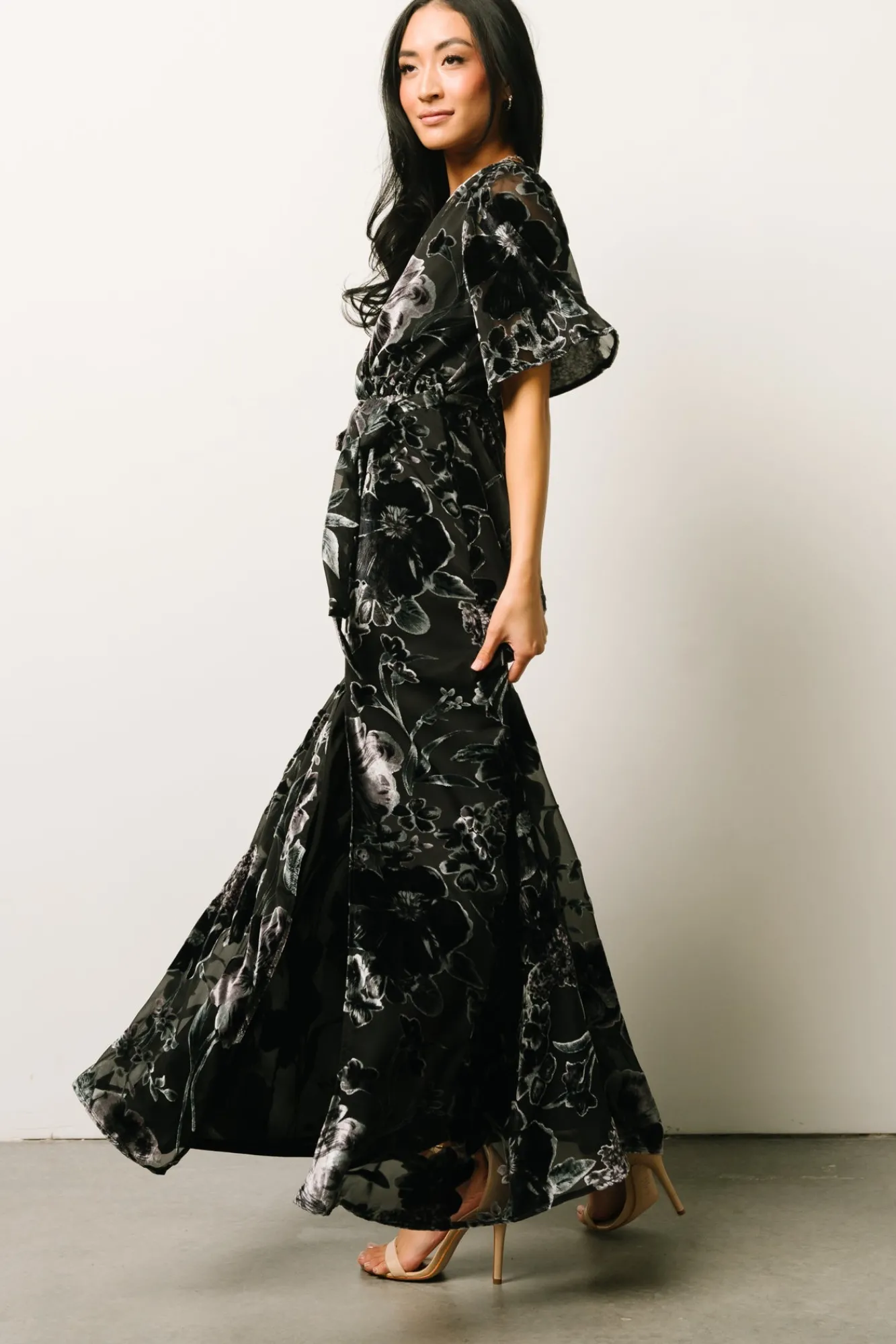 Baltic Born Uma Velvet Maxi Dress | Black + Silver Floral