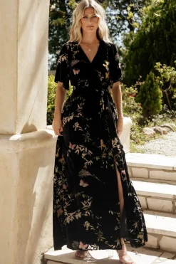 Baltic Born Uma Velvet Maxi Dress | Black Butterfly Print