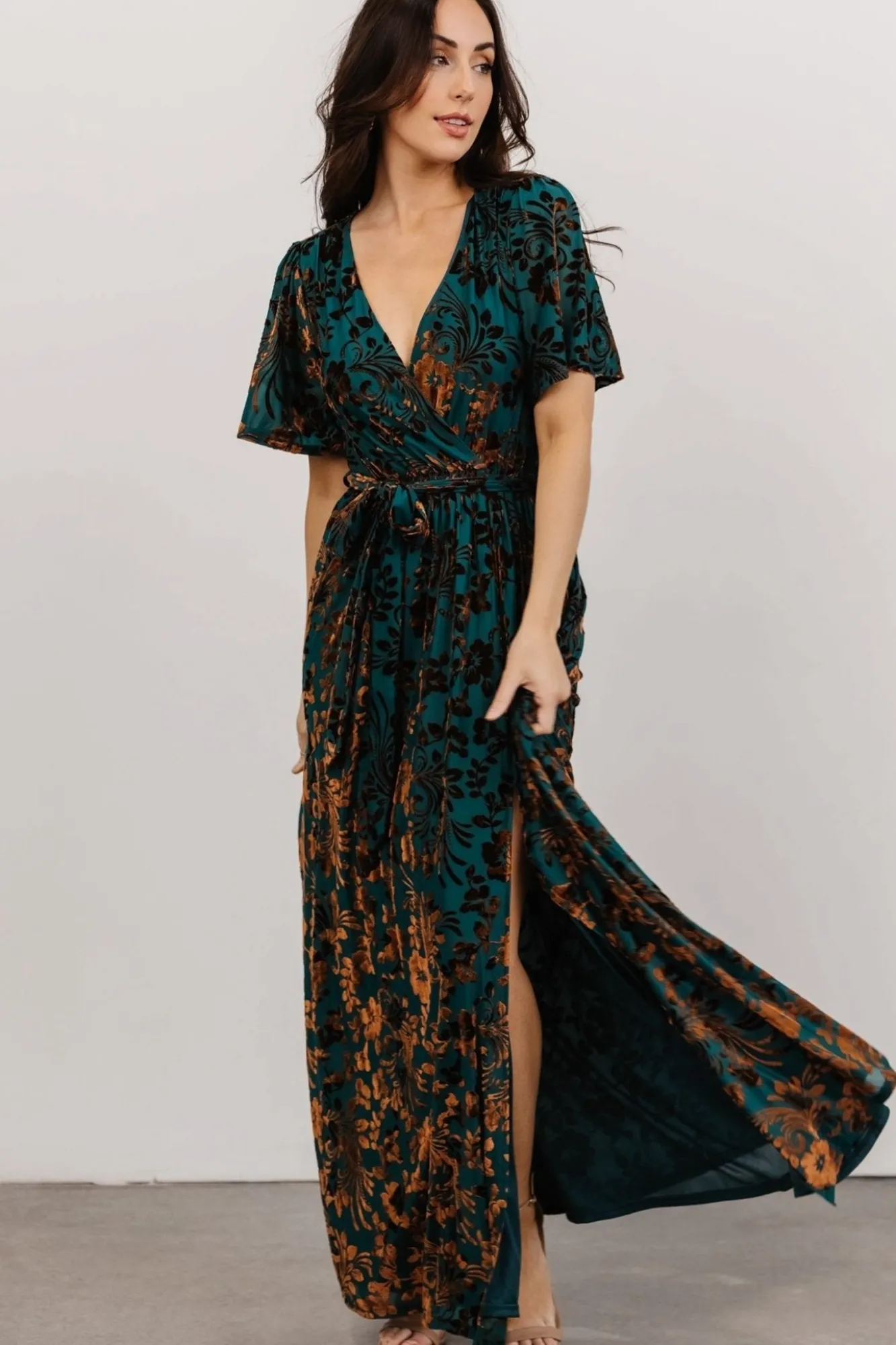 Baltic Born Uma Velvet Maxi Dress | Bronze + Jade
