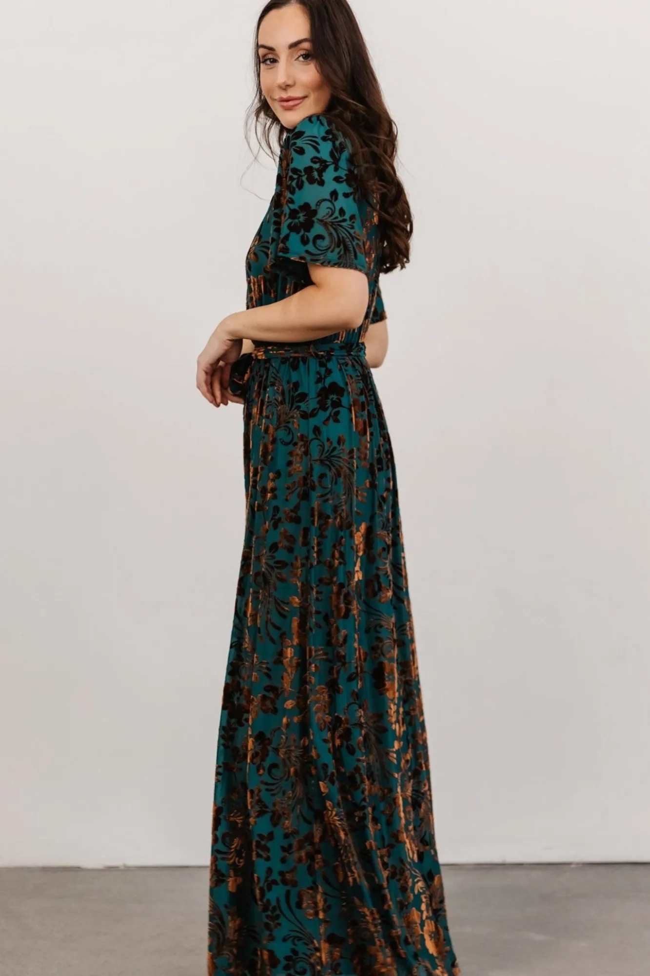 Baltic Born Uma Velvet Maxi Dress | Bronze + Jade